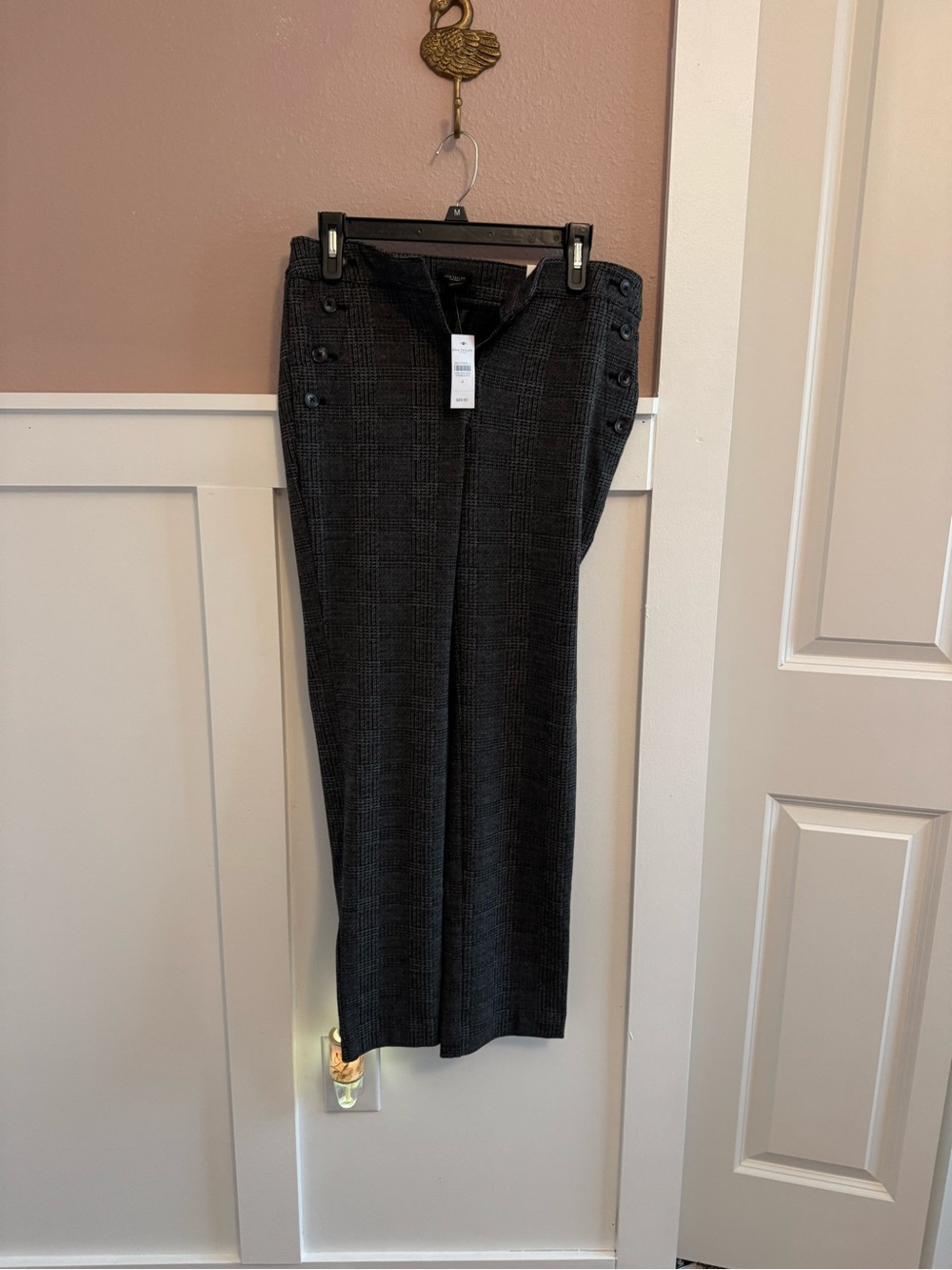 Ann Taylor Plaid High Waisted Sailor Trousers Gray Corporate Core